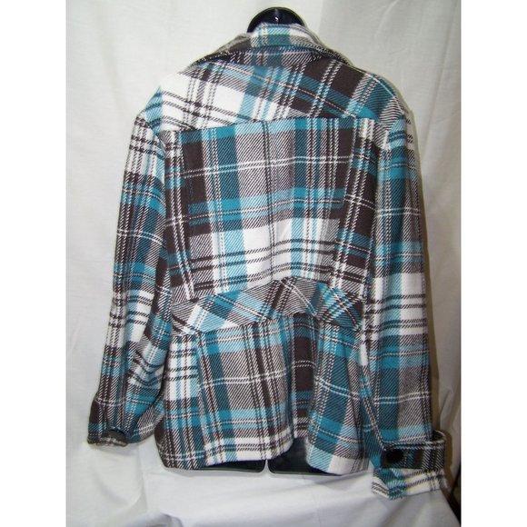 Deb Plaid Jacket Wool Short Blue Brown Plus 3X - Picture 4 of 10
